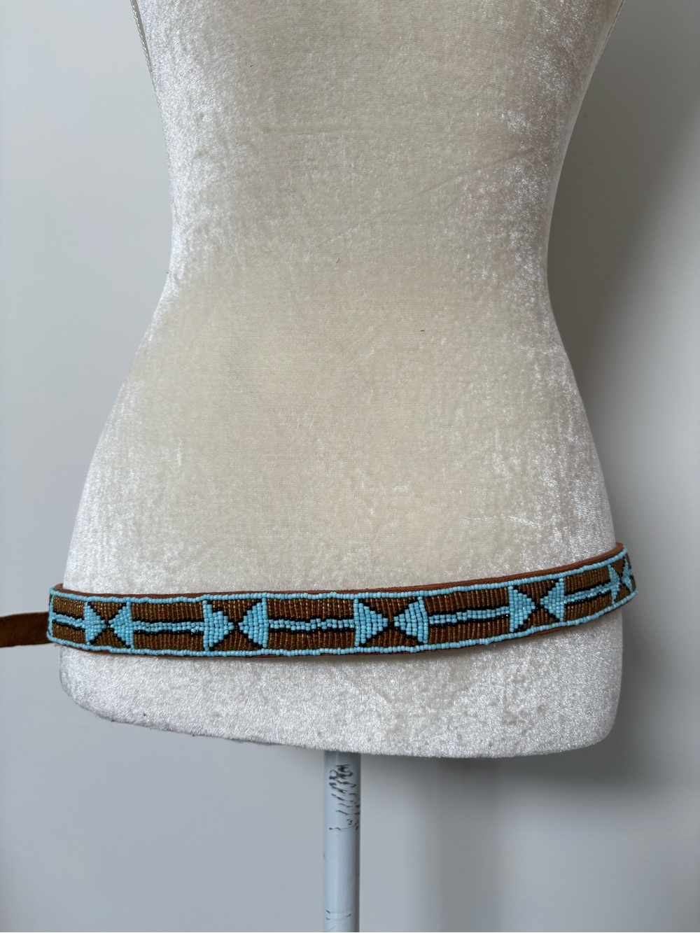 Vintage handmade beaded southwest turquoise leather belt L - XL